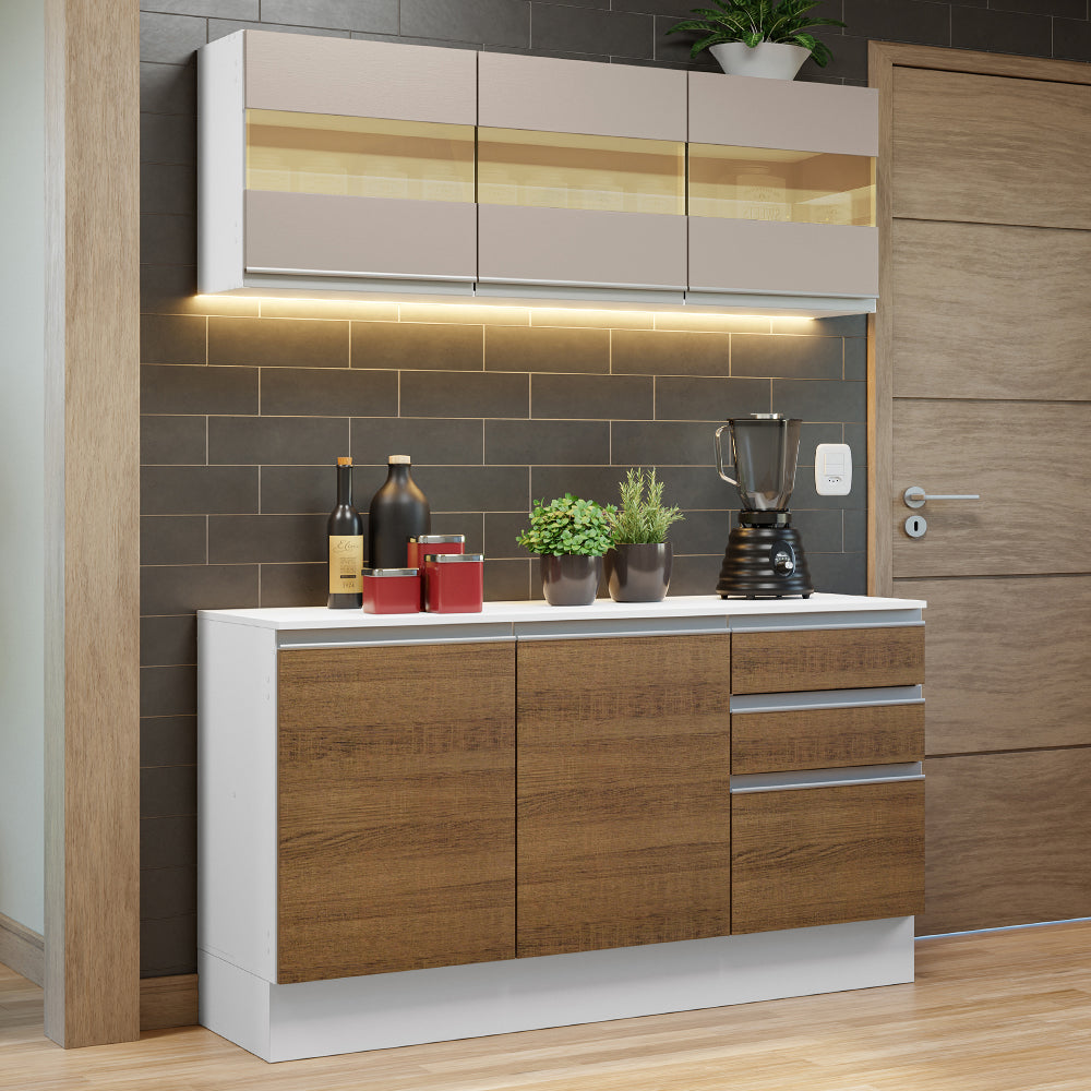 Cocina Compacta 100% MDF 120 cm Blanco/Marrón/Crema Smart Madesa 01