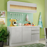 Cocina Compacta Smart 100% MDF Puertas Brillante XP 120 cm 6 Puertas 2 Cajones (Con Mesada) Blanco Madesa