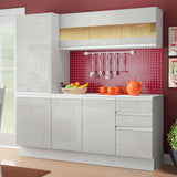 Cocina Compacta Smart 100% MDF Puertas Brillante 170 cm 8 Puertas 2 Cajones (Con Mesada) Blanco Madesa