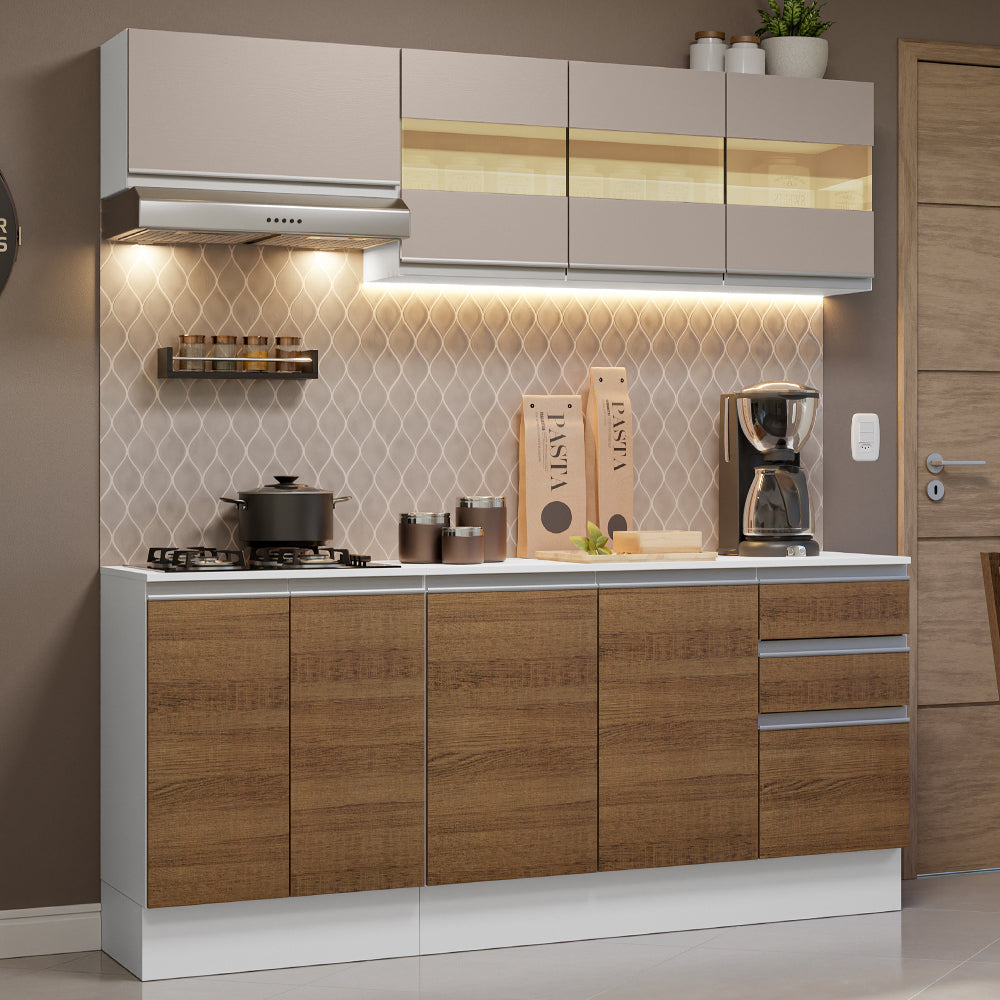 Cocina Compacta 100% MDF 180 cm Blanco/Marrón/Crema Smart Madesa 01