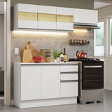 Cocina Compacta Smart 100% MDF 180 cm 7 Puertas 2 Cajones (Con Mesada) Blanco 02 Madesa