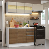 Cocina Compacta Smart 100% MDF 180 cm 7 Puertas 2 Cajones (Con Mesada) Blanco/Marrón/Crema Madesa