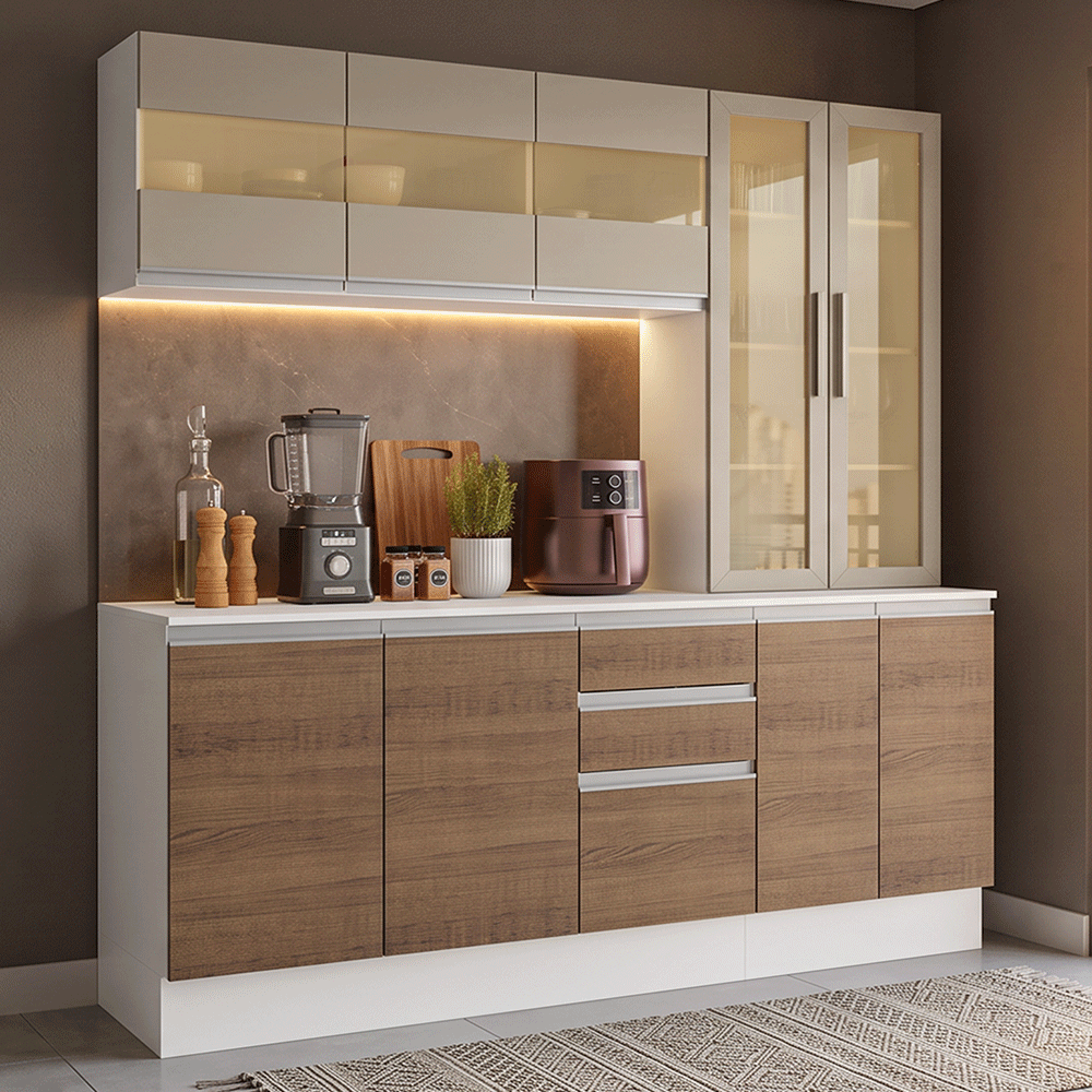 Cocina Compacta 180 cm 100% MDF Blanco/Marrón/Crema Smart Madesa