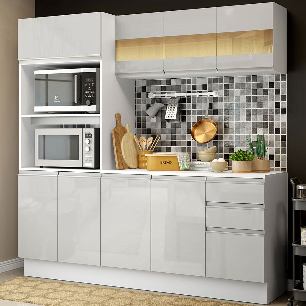 Cocina Compacta Smart 100% MDF Puertas Brillante XP 190 cm 9 Puertas 2 Cajones (Con Mesada) Blanco Madesa