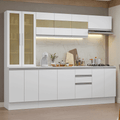 Combo Completo de Cocina 240 cm 13 Puertas 2 Cajones 100% MDF con Cristalero Blanco Smart Madesa