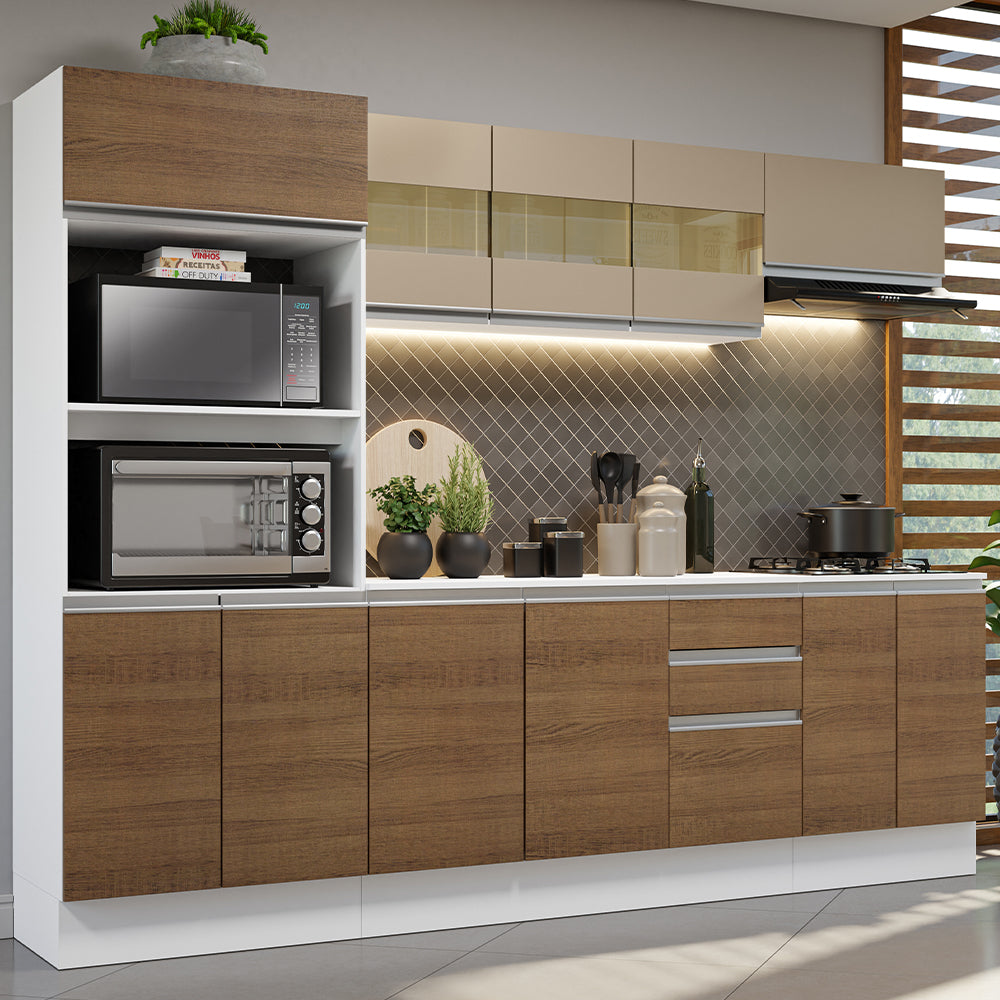 Combo Completo de Cocina 100% MDF 250 cm Blanco/Marrón/Crema Smart Madesa 01