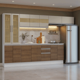 Combo Completo de Cocina 100% MDF 300 cm Blanco/Marrón/Crema Smart Madesa 04