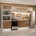 Combo Completo de Cocina 310 cm 11 Puertas 2 Cajones 100% MDF con Mueble para Horno y Microondas Blanco/Marrón/Crema Smart Madesa