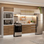 Combo Completo de Cocina 310 cm 11 Puertas 2 Cajones 100% MDF con Mueble para Horno y Microondas Blanco/Marrón/Crema Smart Madesa