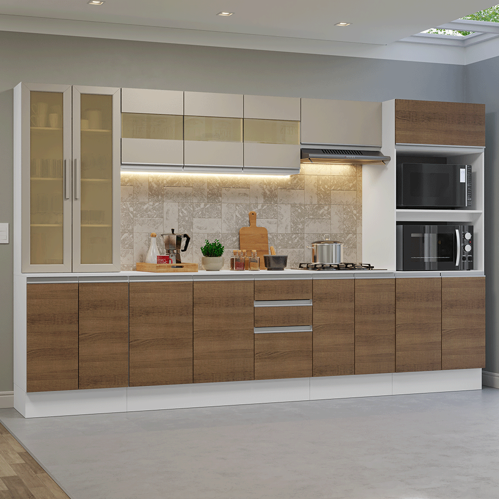 Combo de Cocina 310 cm Smart 100% MDF Blanco/Marrón/Crema 03