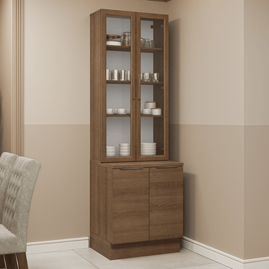 Kit Bajo Mesada y Cristalero 70 cm 4 Puertas Marrón Stella Madesa