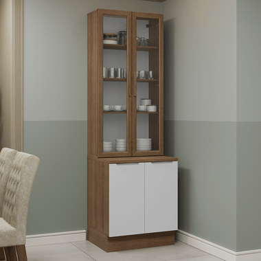 Kit Bajo Mesada y Cristalero 70 cm 4 Puertas Marrón/Blanco Stella Madesa