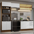 Combo Completo de Cocina 270 cm 8 Puertas 3 Cajones Sin Mesada con Mueble para Horno y Microondas Marrón/Blanco Stella Madesa 06
