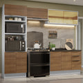 Combo Completo de Cocina 270 cm 8 Puertas 3 Cajones Sin Mesada con Mueble para Horno y Microondas Blanco/Marrón Stella Madesa 06
