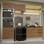 Combo Completo de Cocina 270 cm 8 Puertas 3 Cajones Sin Mesada con Mueble para Horno y Microondas Blanco/Marrón Stella Madesa 06