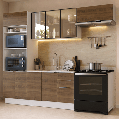 Combo completo de Cocina 270 cm Blanco/Marrón Stella Madesa
