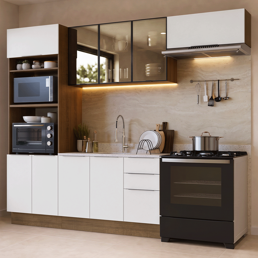 Combo completo de Cocina 270 cm Marrón/Blanco Stella Madesa