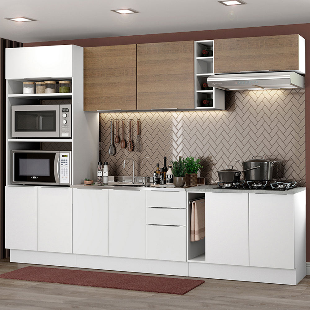 Combo Completo de Cocina 290cm Blanco/Blanco/Marrón Stella Madesa 01