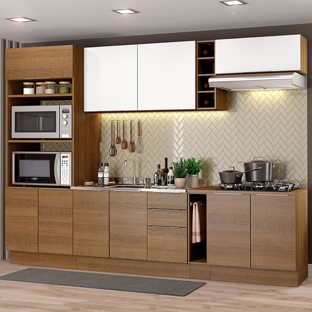 Combo Completo de Cocina 290cm Marrón/Marrón/Blanco Stella Madesa 01