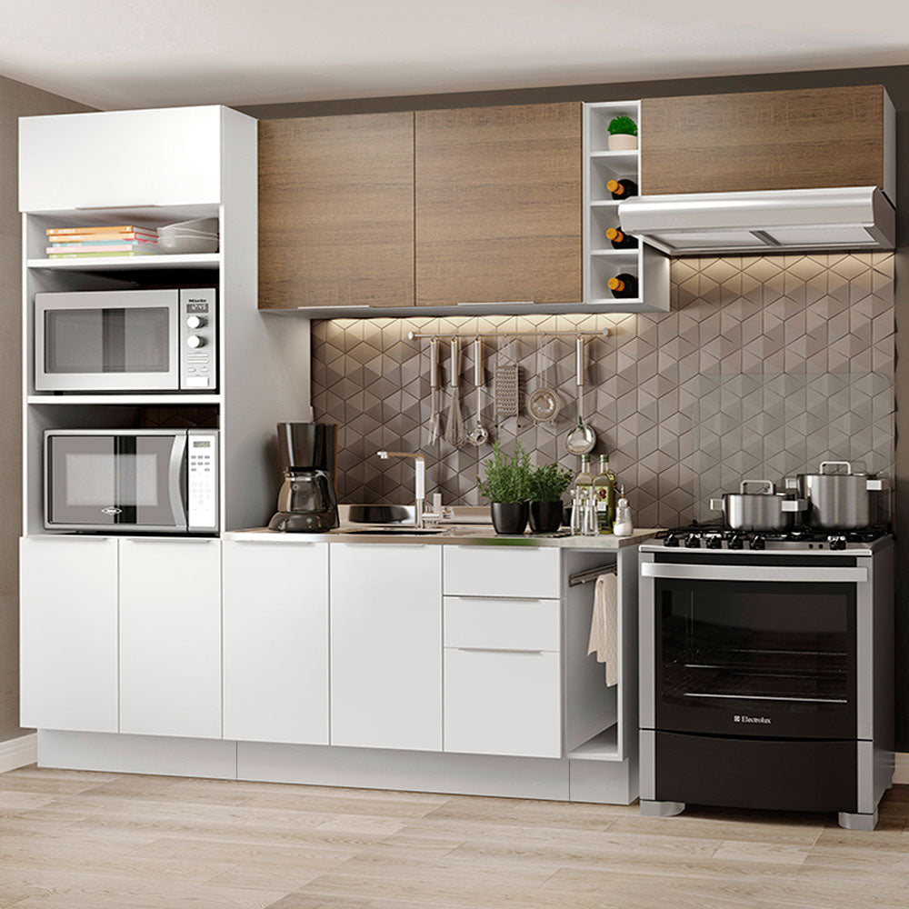 Combo Completo de Cocina 290cm Blanco/Blanco/Marrón Stella Madesa 02