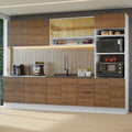 Combo Completo de Cocina 310 cm 11 Puertas 3 Cajones Sin Mesada con Mueble para Horno y Microondas Blanco/Marrón Stella Madesa 02