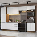 Combo Completo de Cocina 330 cm 11 Puertas 3 Cajones Sin Mesada con Mueble para Horno y Microondas Marrón/Blanco Stella Madesa 02