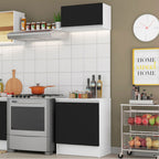Kit Cocina con Alacena y Bajo Mesada Topazio 60 cm 2 Puertas (Con Mesada) Blanco/Negro Madesa