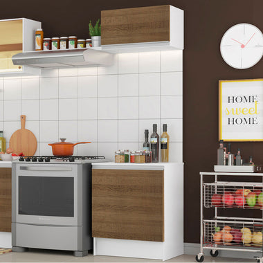 Kit Alacena y Bajo Mesada 60 cm 2 Puertas Blanco/Marrón Topazio Madesa