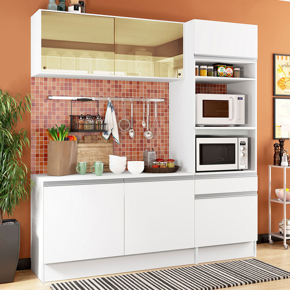 Cocina Compacta 180 cm 6 Puertas 1 Cajón con Mueble para Horno y Microondas Blanco Diamante Madesa