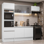 Combo Completo de Cocina 240 cm 7 Puertas 1 Cajón con Mueble para Horno y Microondas Blanco Topazio Madesa