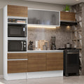 Combo Completo de Cocina 240 cm 7 Puertas 1 Cajón con Mueble para Horno y Microondas Blanco/Marrón Topazio Madesa