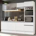 Combo Completo de Cocina 240 cm 8 Puertas 1 Cajón con Mueble para Horno y Microondas Blanco Topazio Madesa