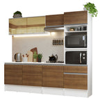 Combo Completo de Cocina 240 cm 8 Puertas 1 Cajón con Mueble para Horno y Microondas Blanco/Marrón Topazio Madesa