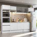 Combo Completo de Cocina 300 cm 9 Puertas 1 Cajón con Mueble para Horno y Microondas Blanco Topazio Madesa