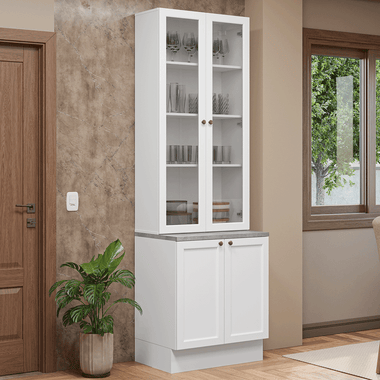 Kit Bajo Mesada y Cristalero 70 cm 4 Puertas Blanco Vik Madesa