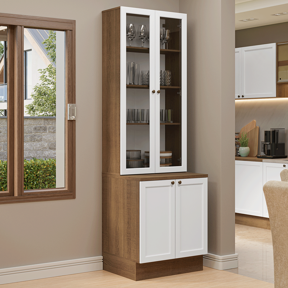 Kit Bajo Mesada + Cristalero 70 cm Vik Marrón/Blanco 01