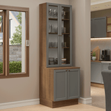 Kit Bajo Mesada + Cristalero 70 cm Vik Marrón/Gris 01