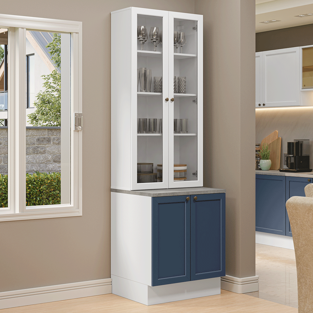 Kit Bajo Mesada + Cristalero 70 cm Vik Blanco/Azul/Blanco 01