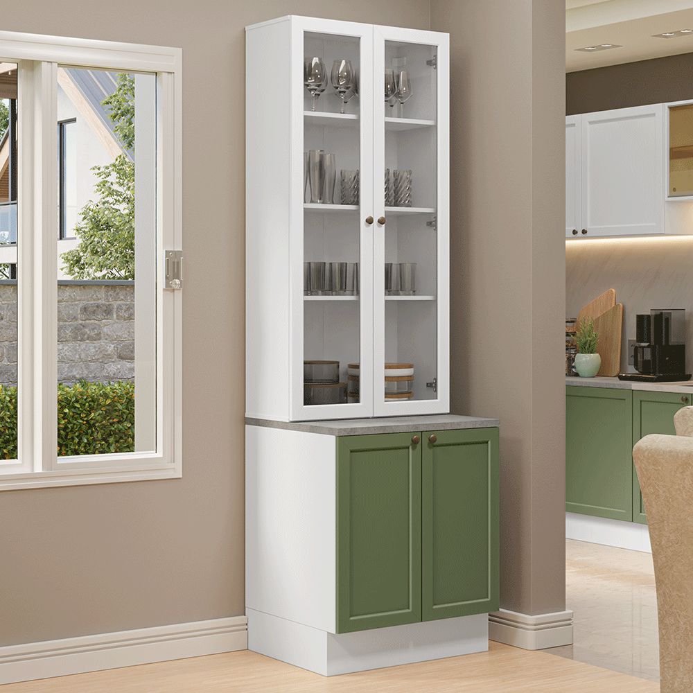 Kit Bajo Mesada + Cristalero 70 cm Vik Blanco/Verde/Blanco 01