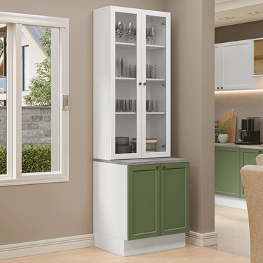 Kit Bajo Mesada y Cristalero 70 cm 4 Puertas Blanco/Verde/Blanco Vik Madesa