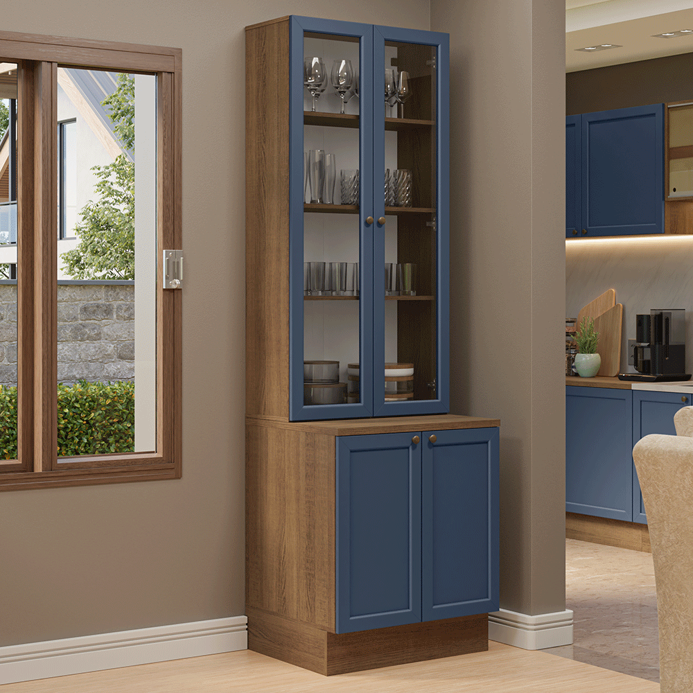 Kit Bajo Mesada + Cristalero 70 cm Vik Marrón/Azul 01