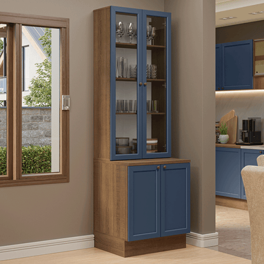 Kit Bajo Mesada y Cristalero 70 cm 4 Puertas Marrón/Azul Vik Madesa