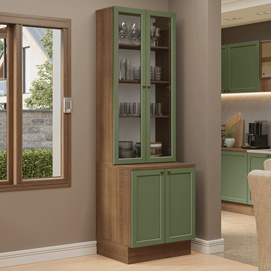 Kit Bajo Mesada y Cristalero 70 cm 4 Puertas Marrón/Verde Vik Madesa