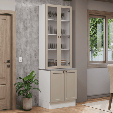 Kit Bajo Mesada y Cristalero 70 cm 4 Puertas Blanco/Crema Vik Madesa