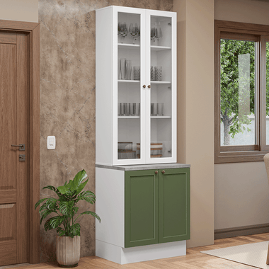 Kit Bajo Mesada y Cristalero 70 cm 4 Puertas Blanco/Verde/Blanco Vik Madesa