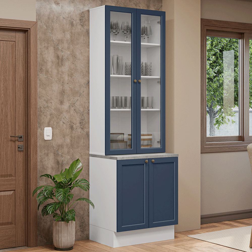 Kit Bajo Mesada + Cristalero 70 cm Vik Blanco/Azul 02