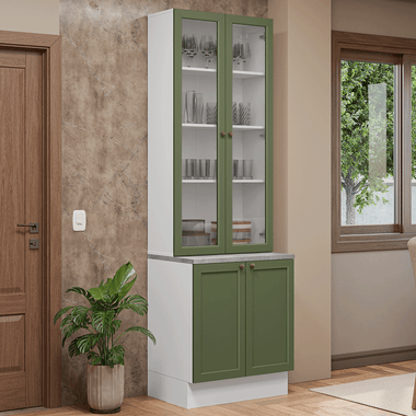 Kit Bajo Mesada y Cristalero 70 cm 4 Puertas Blanco/Verde Vik Madesa