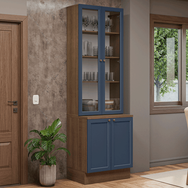 Kit Bajo Mesada y Cristalero 70 cm 4 Puertas Marrón/Azul Vik Madesa