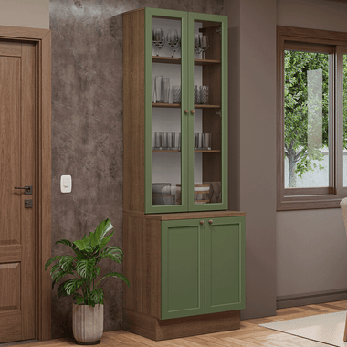 Kit Bajo Mesada y Cristalero 70 cm 4 Puertas Marrón/Verde Vik Madesa