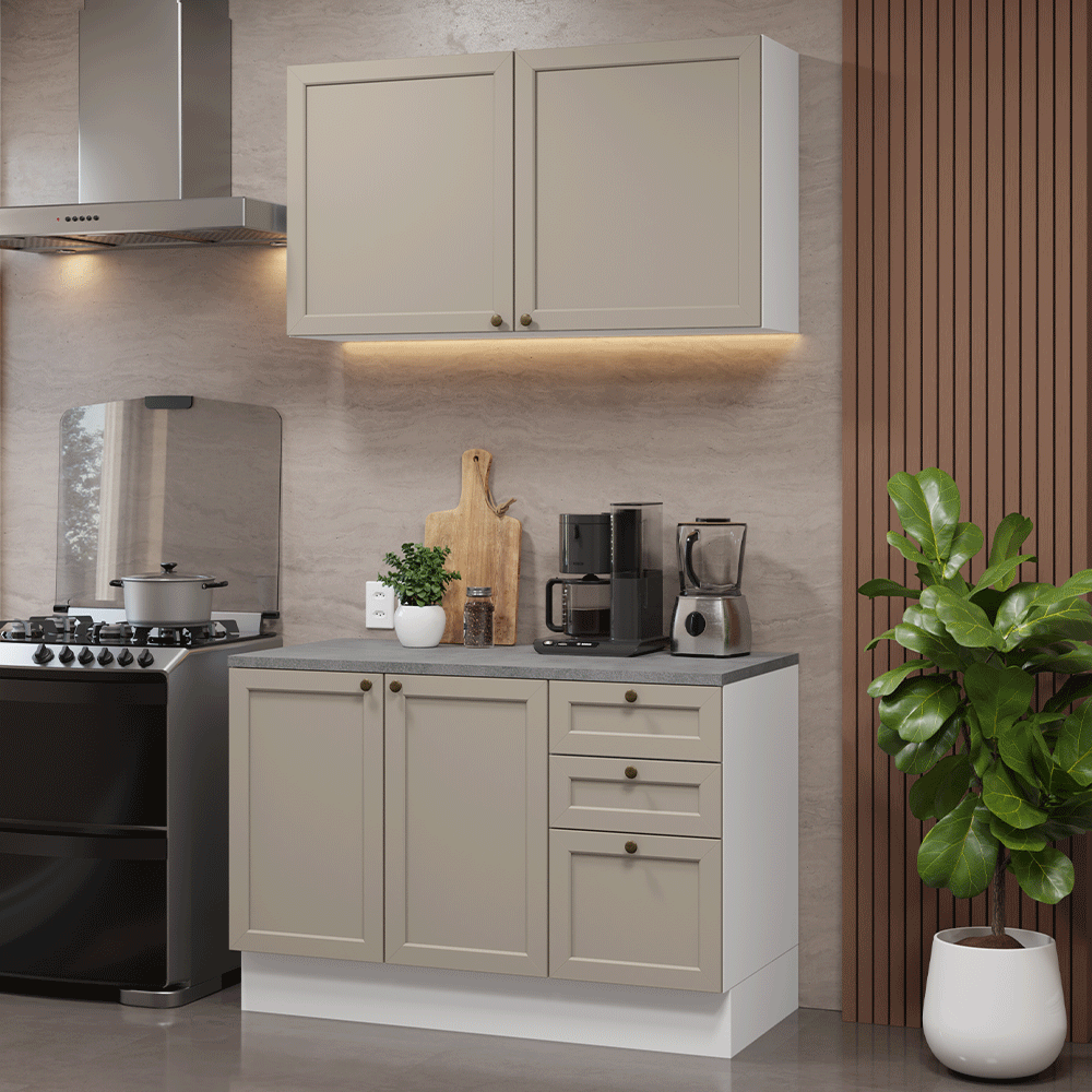 Combo de Cocina Compacta 120 cm Blanco/Crema Vik Madesa 01